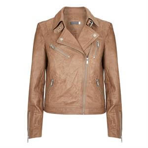 Mint Velvet Tan Zip Leather Biker Jacket